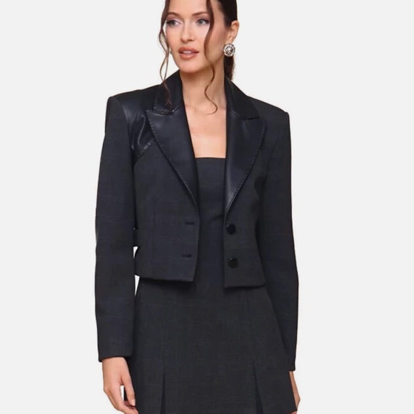 Avec Les Filles Women's Faux-Leather-Trim Cropped Jacket, BLACK, SIZE 14 NWT - Picture 3 of 15